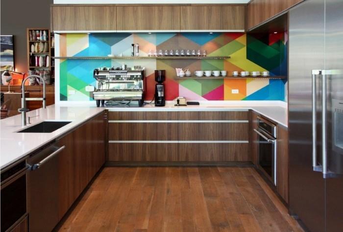 ζωντανές ιδέες κουζίνα δροσερή κουζίνα πίσω τοίχος πολύχρωμος