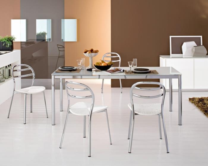 ζωντανές ιδέες κουζίνα κομψές μεταλλικές καρέκλες δροσερό μεταλλικό τραπέζι ελαφρύ πάτωμα
