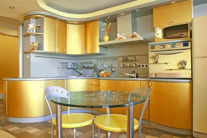ζωντανές ιδέες κουζίνα κίτρινο γυαλιστερό γυάλινο τραπέζι