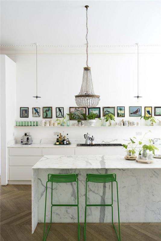 ζωντανές ιδέες κουζίνα πράσινοι τόνοι λευκοί τοίχοι