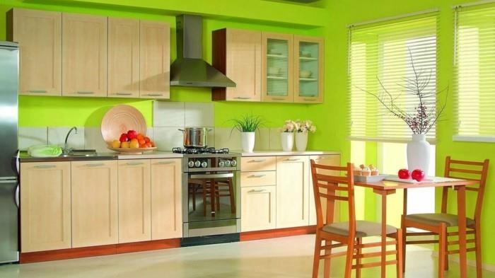 ιδέες διαβίωσης πράσινοι τοίχοι κουζίνας και ανοιχτό καφέ ντουλάπια κουζίνας