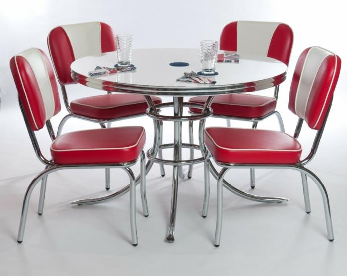 ιδέες διαβίωσης έπιπλα κουζίνας κόκκινες ρετρό καρέκλες