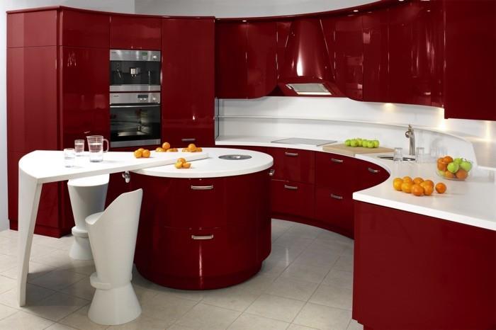 ιδέες διαβίωσης κουζίνα πολυτελή επίπλωση κόκκινα λευκά πλακάκια δαπέδου