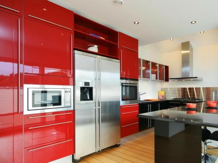 ζωντανές ιδέες κουζίνα μοντέρνα χειρίζεται ντουλάπια κουζίνας κόκκινα
