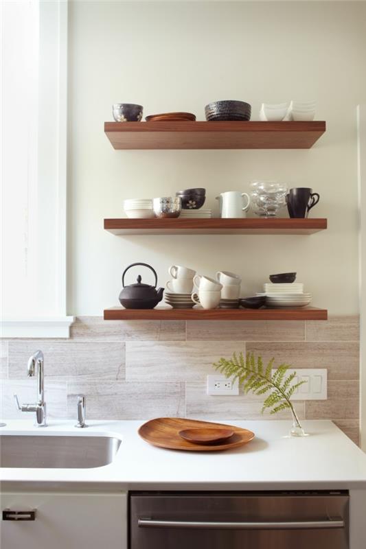 ζωντανές ιδέες κουζίνα ανοιχτά τοιχώματα ράφια ξύλινες ντεκό ιδέες