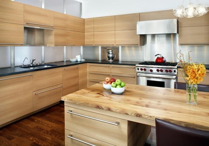 ζωντανές ιδέες κουζίνα όμορφη υφή ξύλου χρώματα κομψός συνδυασμός
