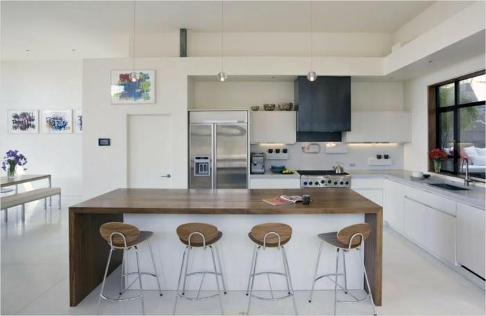 σαλόνι ιδέες κουζίνα λευκή κουζίνα με ξύλινες πινελιές
