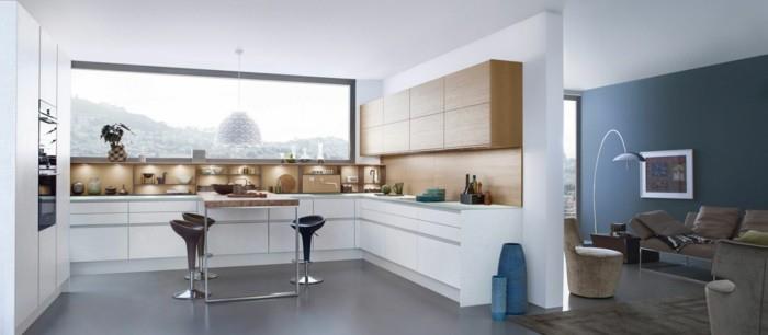 σαλόνι ιδέες κουζίνα λευκή κουζίνα με ξύλινα στοιχεία και ανοιχτά ράφια