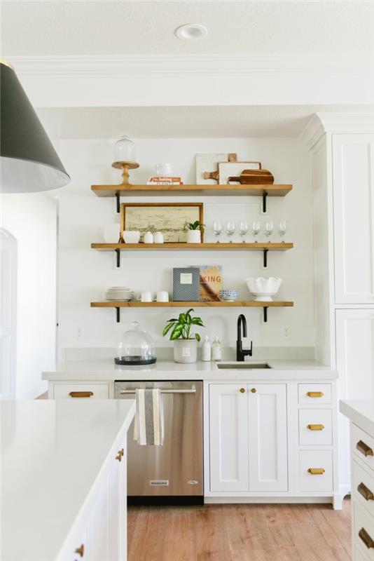 ιδέες διαβίωσης κουζίνα λευκά ντουλάπια κουζίνας όμορφες λαβές