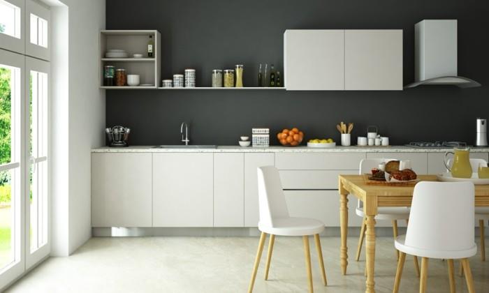 ιδέες σαλονιού λευκές μονάδες κουζίνας και γκρι τοίχοι δημιουργούν μια όμορφη χρωματική αντίθεση