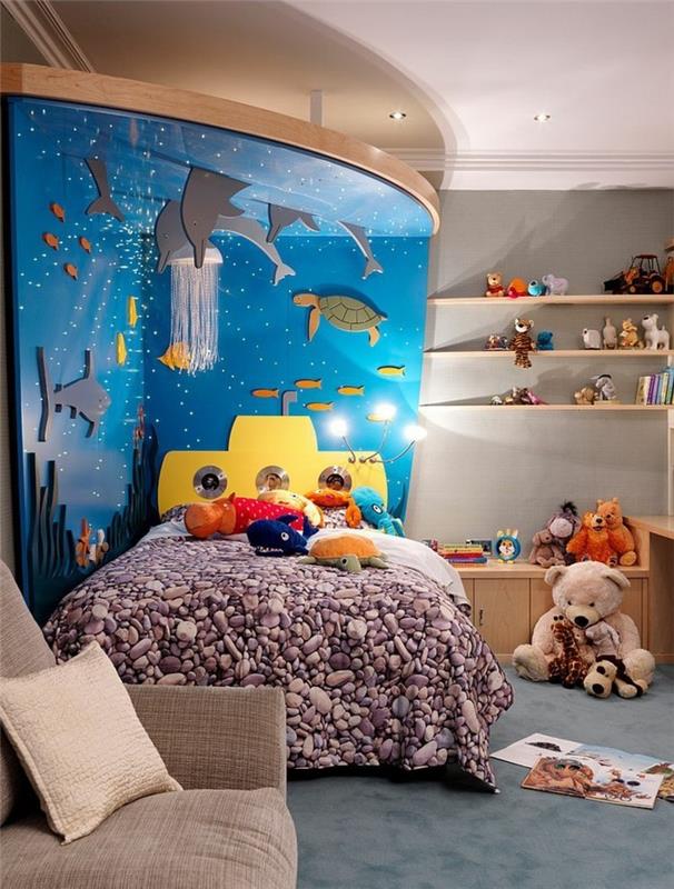 ιδέες διαβίωσης παιδικά δωμάτια ασυνήθιστο κρεβάτι μοκέτα δάπεδο ενσωματωμένα φώτα