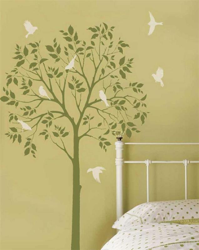 διακόσμηση σπιτιού φυτώριο δέντρο πουλιά ζωγραφική τοίχου