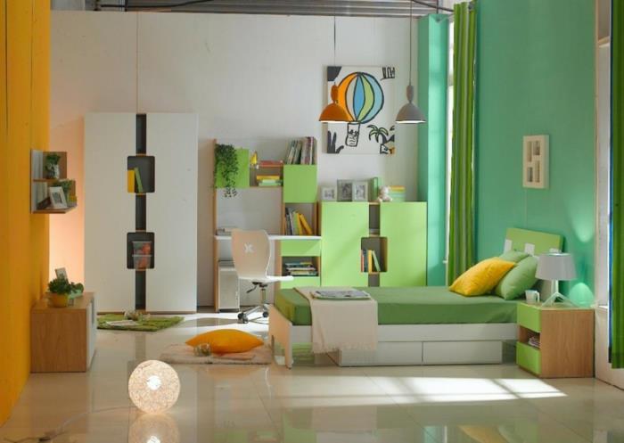 ζωντανες ιδεες παιδικα δωματια πλακακια δαπέδου πράσινοι τόνοι φωτισμός