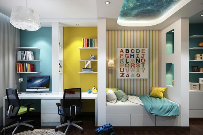 ζωντανές ιδέες παιδικό δωμάτιο χρωματιστές προφορές δροσερή κουβέρτα