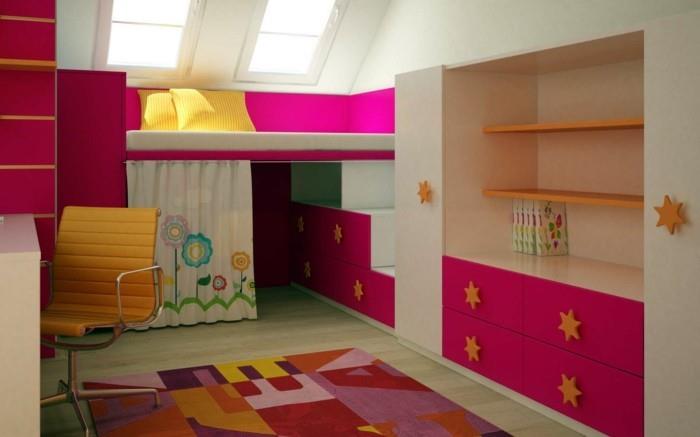 ιδέες διαβίωσης παιδικό δωμάτιο χρωματισμένο εσωτερικό δροσερό χαλί κεκλιμένη οροφή