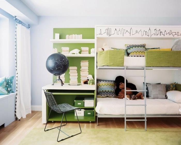 ιδέες διαβίωσης παιδικό δωμάτιο σοφίτα κρεβάτι περβάζι ιδέες κουρτίνες ανοιχτό πράσινο χαλί