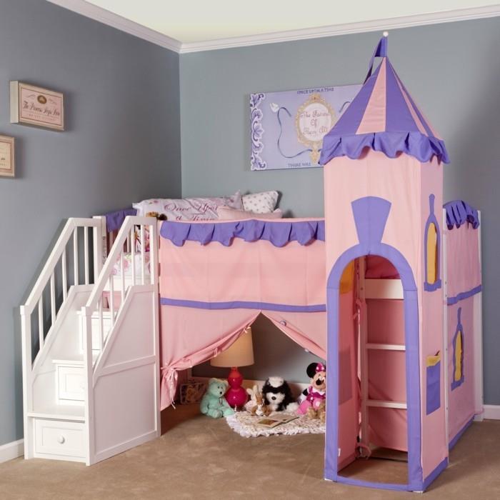 ιδέες διαβίωσης παιδικό δωμάτιο παιδικό κρεβάτι σοφίτας κορίτσι γκρι τοίχοι