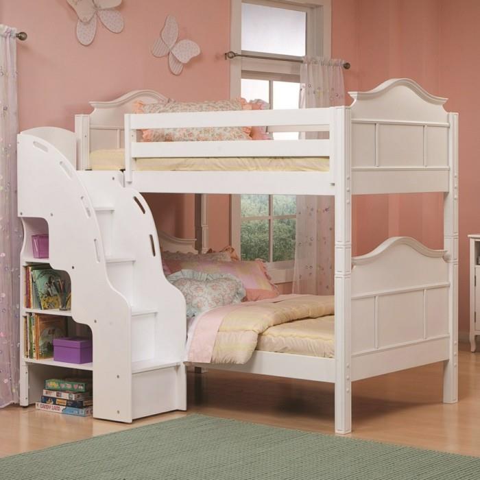 ιδέες διαβίωσης παιδικό δωμάτιο ψηλό κρεβάτι λευκός χώρος αποθήκευσης πράσινο χαλί