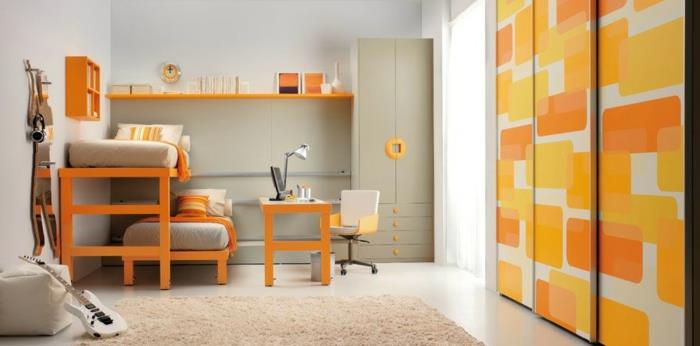 ιδέες διαβίωσης παιδικό δωμάτιο πορτοκαλί έπιπλα ντουλάπα συρόμενες πόρτες