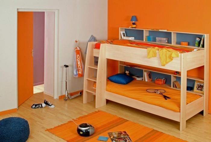 ιδέες διαβίωσης παιδικό δωμάτιο πορτοκαλί χαλί πορτοκαλί τοίχο χρώμα μπλε σκαμπό