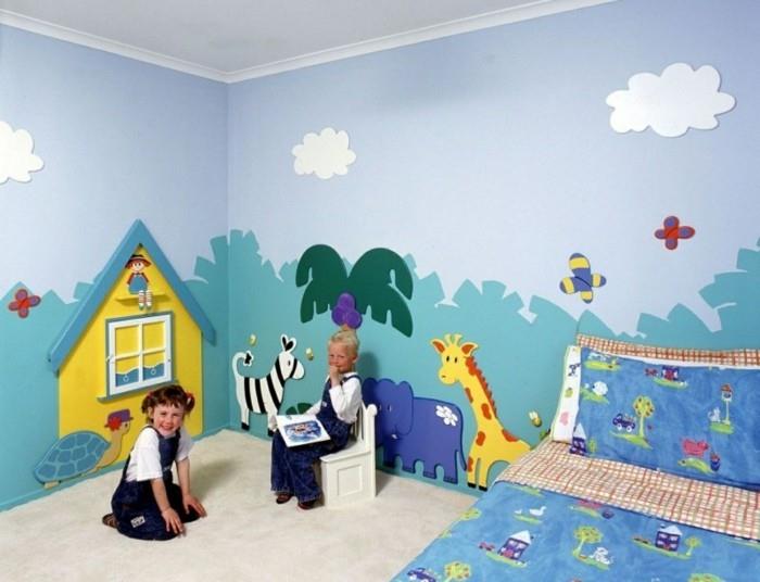 ιδέες διαβίωσης παιδικό δωμάτιο ιδέες σχεδιασμού τοίχων ζωγραφική τοίχου χρωματιστά κλινοσκεπάσματα