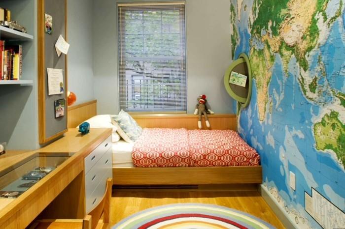 ζωντανές ιδέες παιδικό δωμάτιο παγκόσμιος χάρτης προφορά τοίχου στρογγυλό χαλί