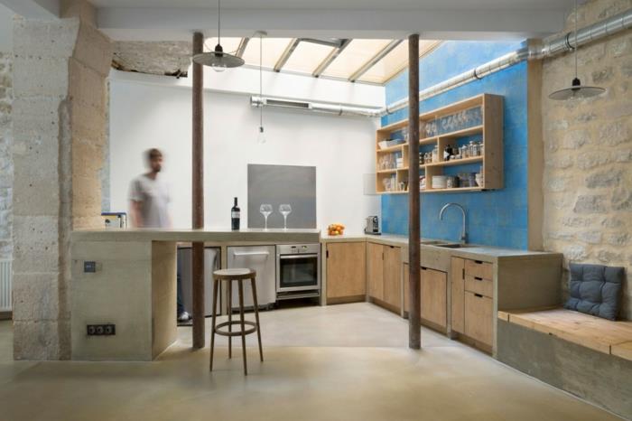 ιδέες διαβίωσης μικρά δωμάτια μικρή κουζίνα μπλε τόνους