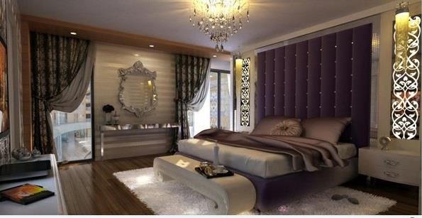 μοβ κρεβατοκάμαρα πρωτότυπες κουρτίνες κρεβατιού κρεβατιού