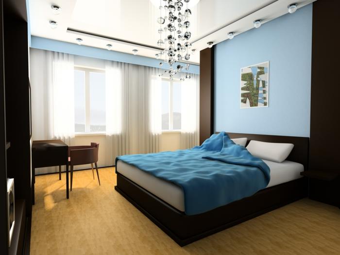 υπνοδωμάτιο μπλε με εσοχή φωτισμού όμορφο πολυέλαιο