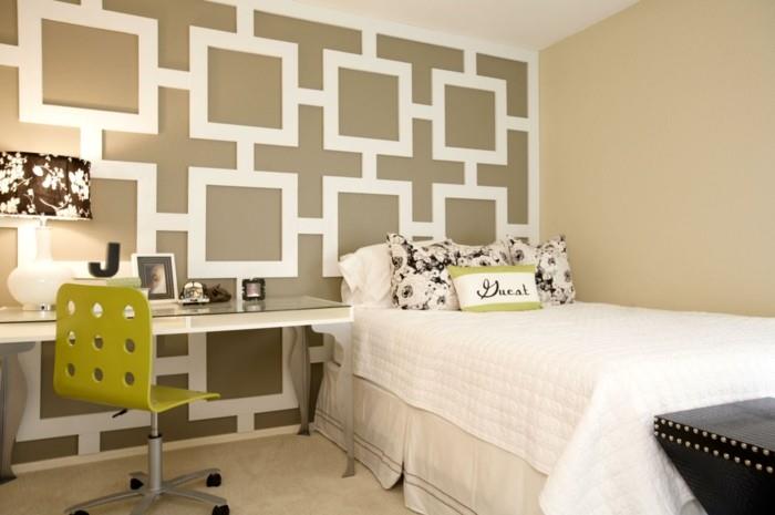 ιδέες διαβίωσης υπνοδωμάτιο ασυνήθιστο τοίχο προφοράς με γεωμετρικά μοτίβα