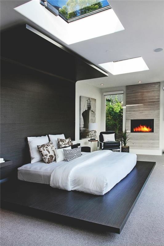 ιδέες διαβίωσης υπνοδωμάτιο ασυνήθιστο σχέδιο κρεβατιού και όμορφο σχέδιο οροφής