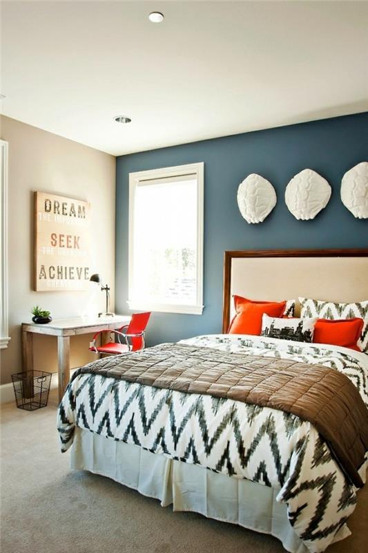 ιδέες διαβίωσης υπνοδωμάτιο μπλε προφορά τοίχου διακόσμηση τοίχου ελαφρύ χαλί