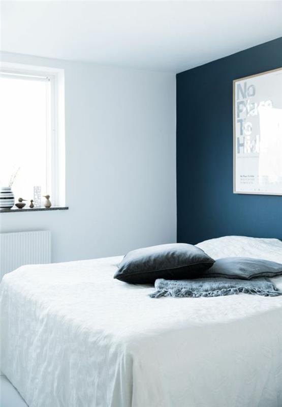 ιδέες διαβίωσης υπνοδωμάτιο μπλε τοίχος τοίχου λευκοί τοίχοι