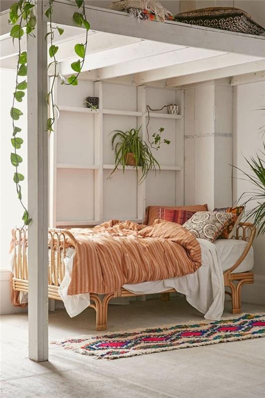 σαλόνι ιδέες κρεβατοκάμαρα χρωματιστά χαλιά φυτά δρομέας ρίχνουν μαξιλάρια