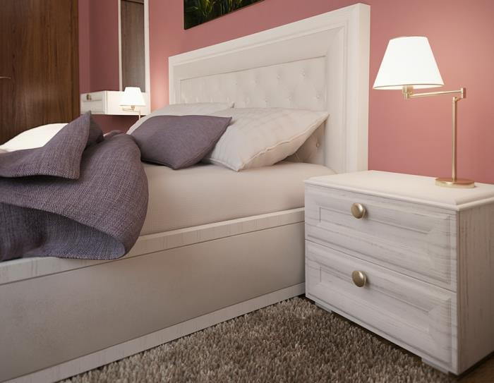 ιδέες διαβίωσης κρεβατοκάμαρα φρέσκο ​​χρώμα επιτραπέζιο φωτιστικό λευκό κομοδίνο