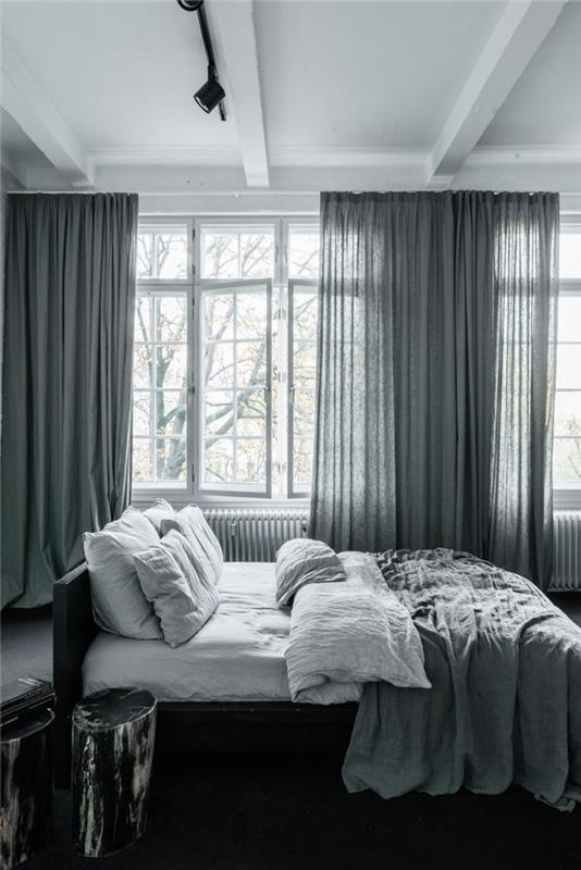 ιδέες διαβίωσης κρεβατοκάμαρες γκρι κουρτίνες για έναν κομψό χώρο ύπνου