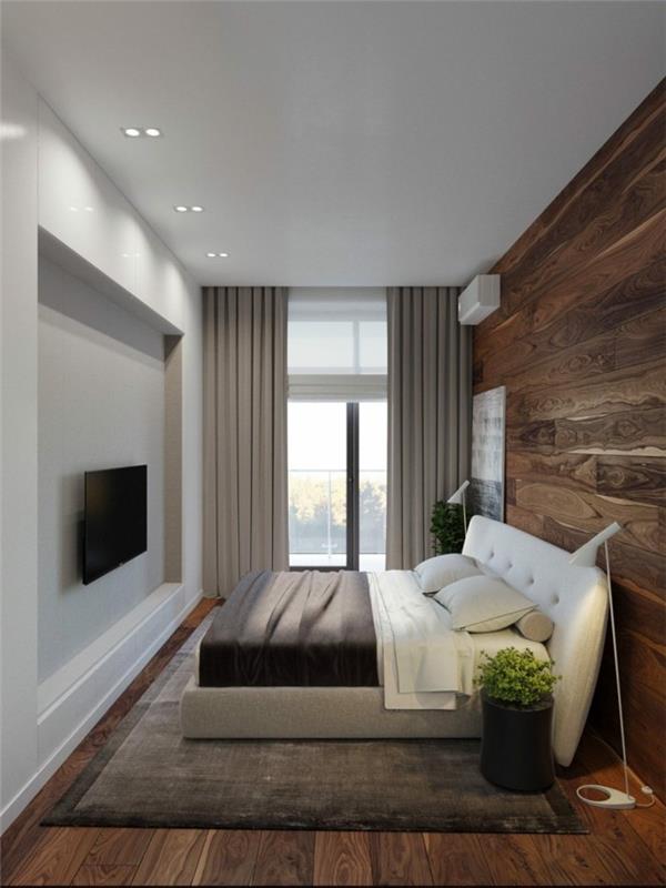ιδέες διαβίωσης υπνοδωμάτιο μικρός χώρος ύπνου με ξύλινα πάνελ