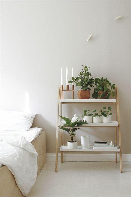 ιδέες σπιτιού υπνοδωμάτια φυτά ανοιχτά ράφια λευκοί τοίχοι