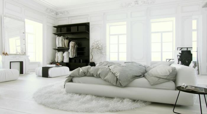 σαλόνι ιδέες κρεβατοκάμαρα στρογγυλό χαλί λευκό εσωτερικό σχέδιο