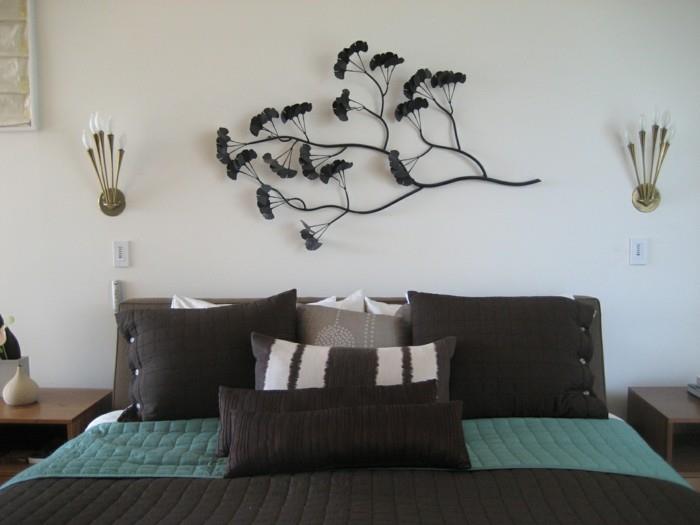 ιδέες σαλονιού υπνοδωμάτιο όμορφη διακόσμηση τοίχου σκούρα κλινοσκεπάσματα