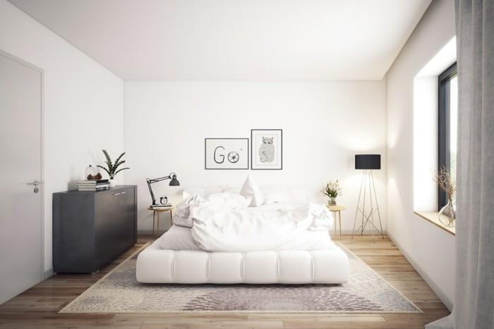 ιδέες διαβίωσης κρεβατοκάμαρα σκανδιναβικός σχεδιασμός λευκοί τοίχοι ξύλινο πάτωμα