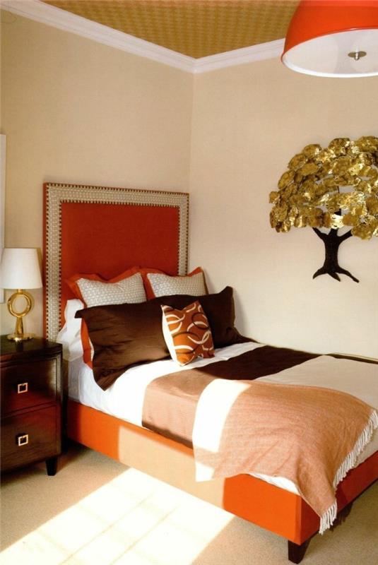 ιδέες διαβίωσης κρεβατοκάμαρα διακόσμηση τοίχου πορτοκαλί τόνους
