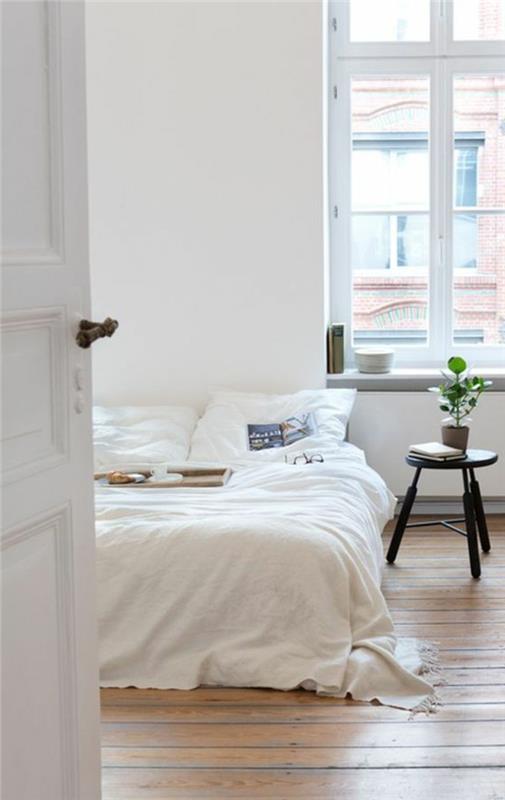 ιδέες διαβίωσης υπνοδωμάτιο λευκοί τοίχοι ξύλινο πάτωμα σκανδιναβικό