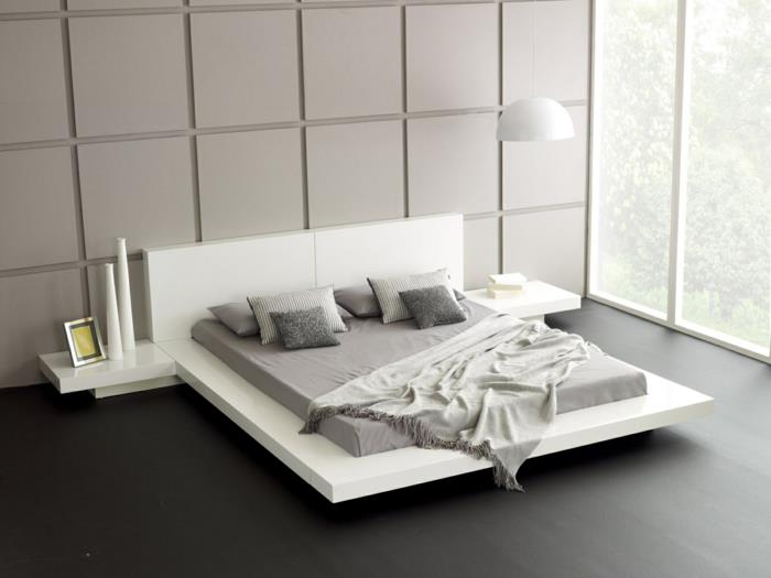 ιδέες διαβίωσης υπνοδωμάτιο λευκό κρεβάτι αποσυνθέτει τα πάνελ τοίχου