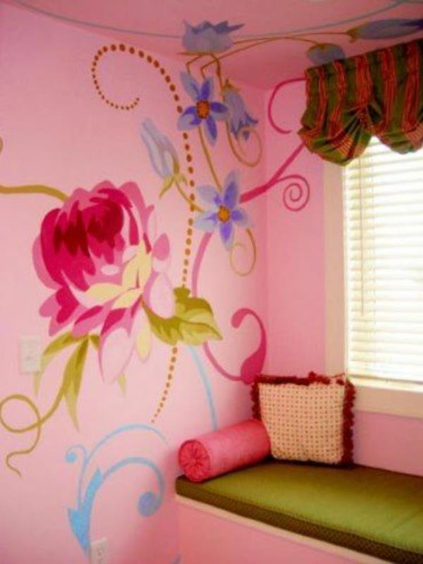 διακόσμηση τοίχου ζωγραφική τοίχο παιδικό δωμάτιο λουλούδι μοτίβο