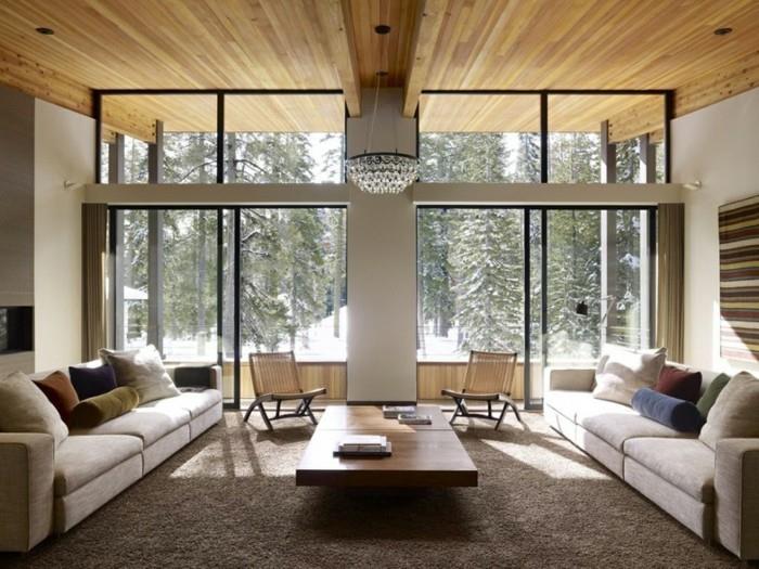 ιδέες διαβίωσης σαλόνι ξύλινη οροφή με μοντέρνο φωτισμό