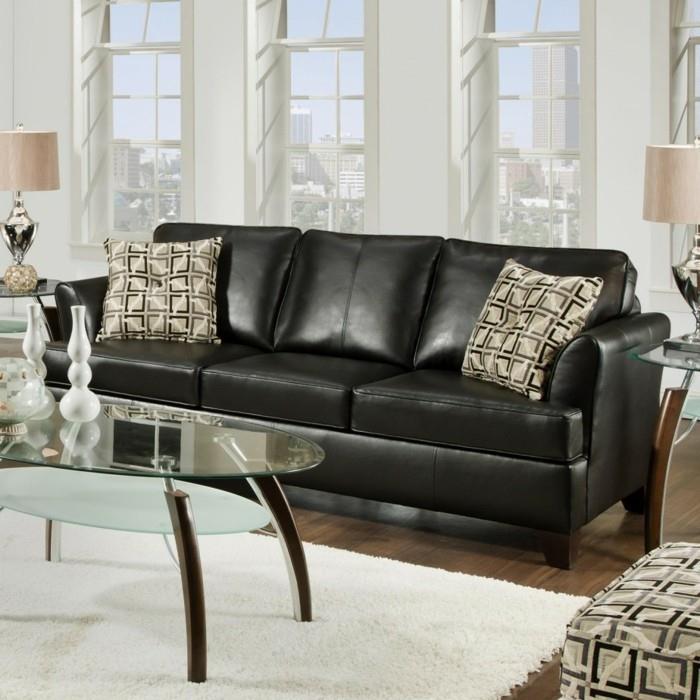 ιδέες διαβίωσης σαλόνι δερμάτινος καναπές όμορφο πέταμα μαξιλάρια λευκό χαλί