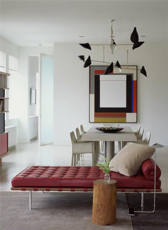 ιδέες διαβίωσης σαλόνι μοντέρνο εσωτερικό με κόκκινη καρέκλα ανάκλισης