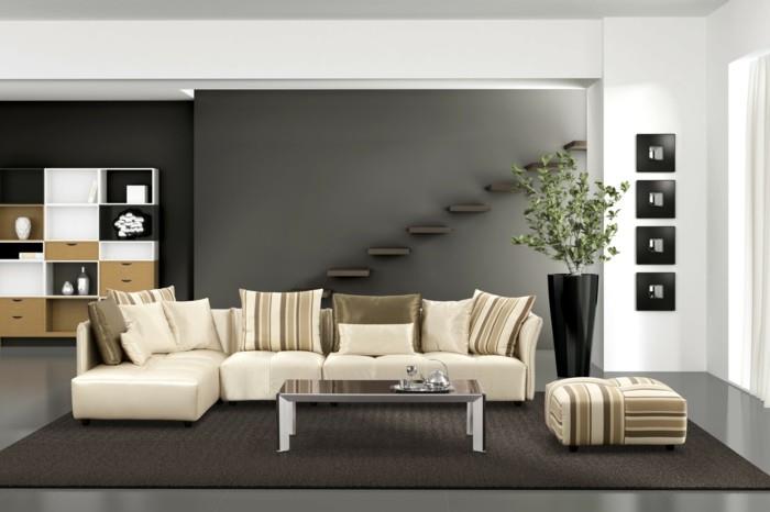 ιδέες διαβίωσης σαλόνι ουδέτερα χρώματα ανοιχτόχρωμα έπιπλα σκούρο χαλί