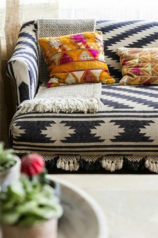 ιδέες σαλόνι σαλόνι καναπέ κάλυμμα μοτίβο άνετα ρίξτε μαξιλάρια